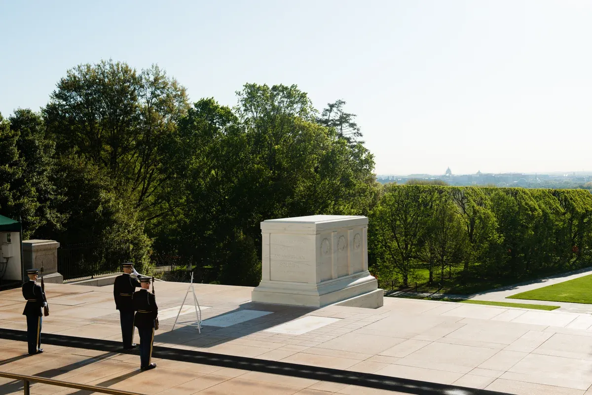 The Changing of the Guard at Arlington National Cemetery, often added on a Washington DC tour for seniors by private car